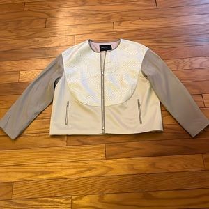 Lafayette 148 Jacket Womens Large Cream Taupe Silk Blend Full Zip